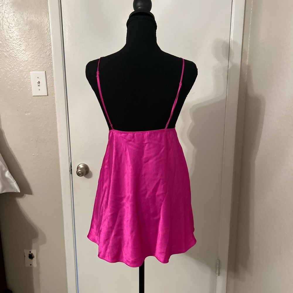 Victoria's Secret Fuchsia Satin Chemise with Black Lace Trim - Picture 3 of 4